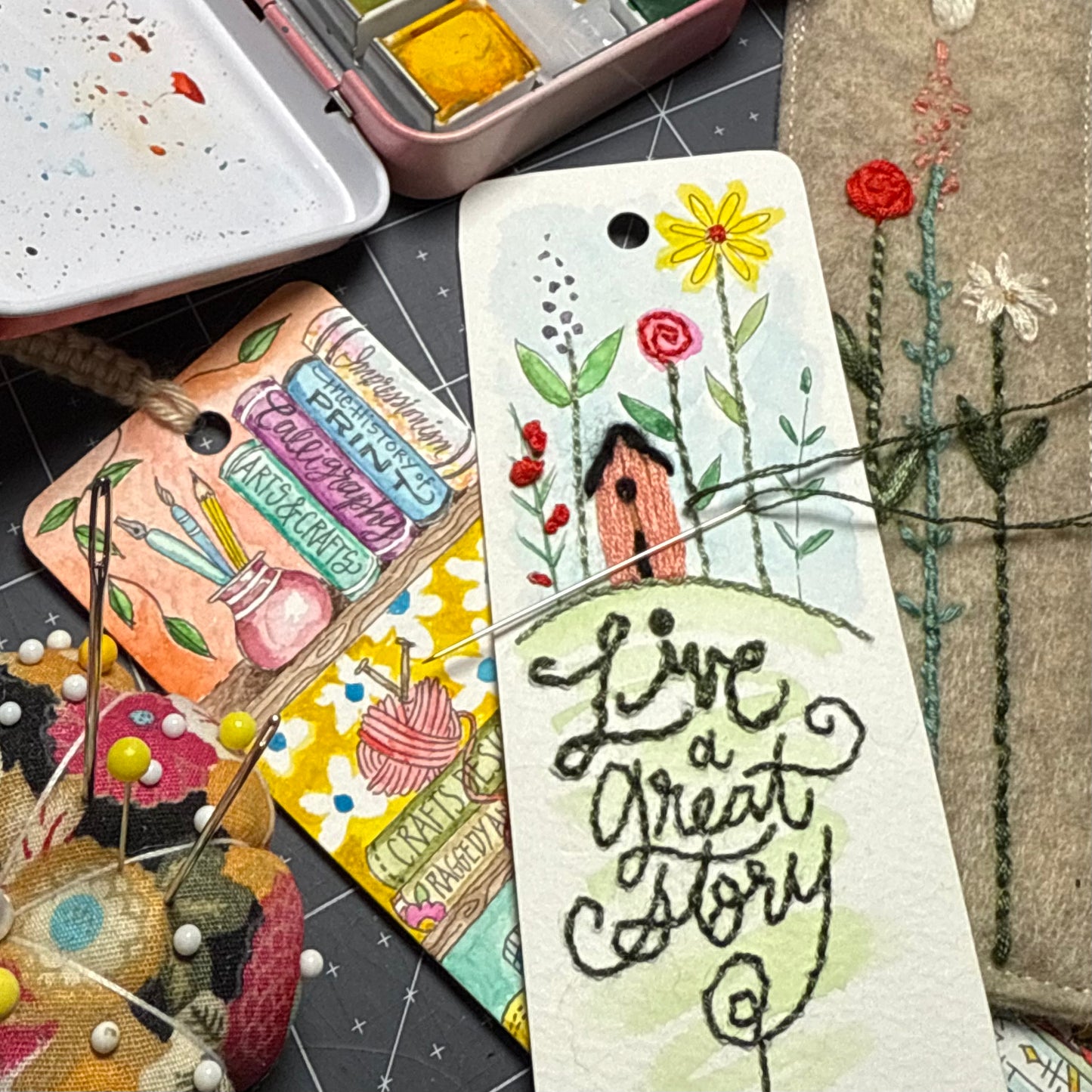 Friday - February 20 - Embroidery & Watercolor Bookmark