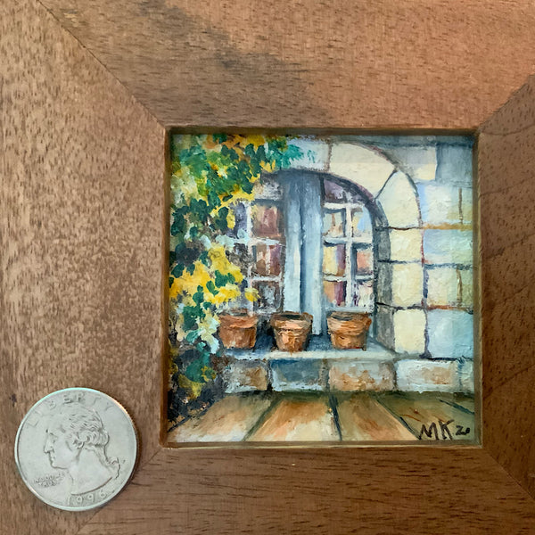 Villa Window Quaran-tiny Framed Oil Painting (Original)